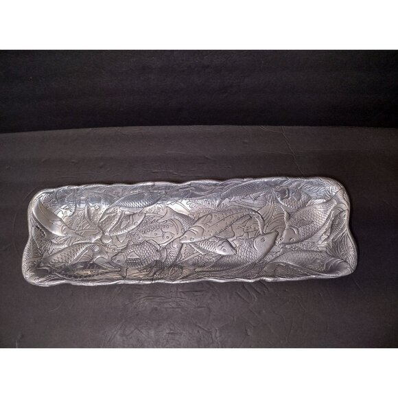 Arthur Court Metal Serving Platter, 19" Rectangular Fish Design Tray Mid Century - Picture 10 of 16